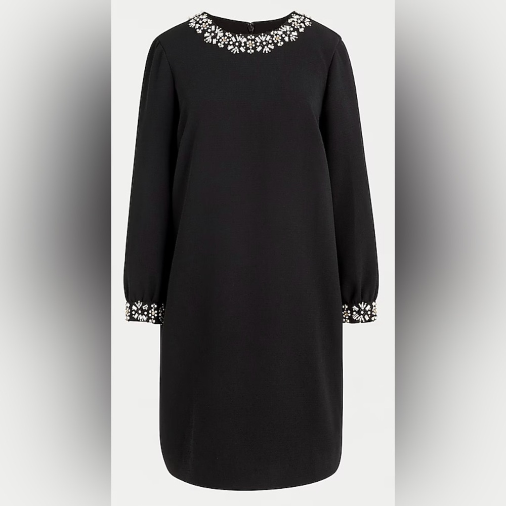 JCrew Jewel-embellished long-sleeve shift dress